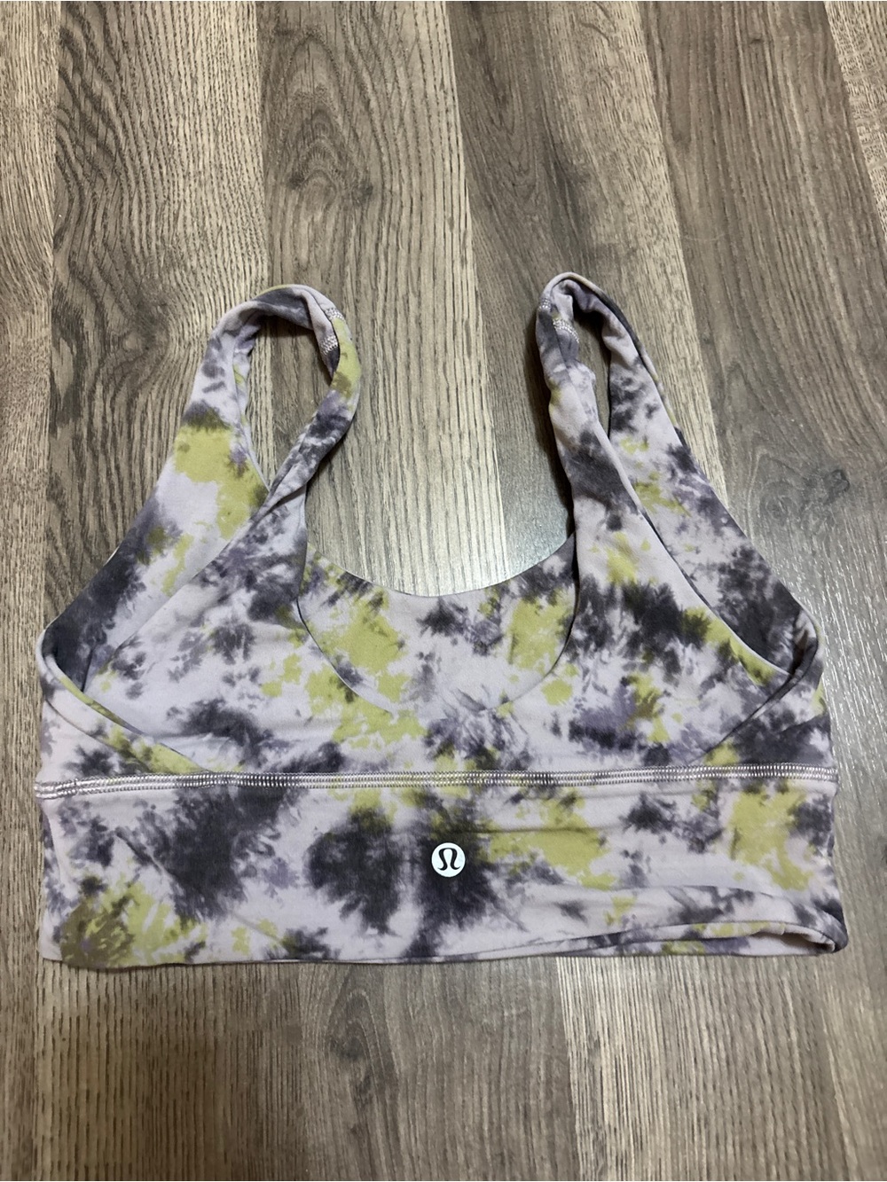 lululemon tie-dye sports bra in lavender, gray, olive